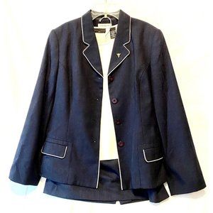 Amanda Smith Vintage Navy Blue Suit Skirt Top And Jacket 12P Fully Lined Pockets